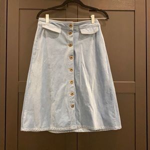 Anthropologie A Line Blue Corduroy Skirt